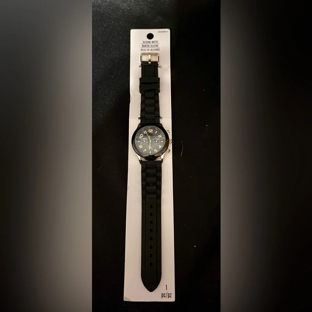 Darice Men's Black & Gold Chronograph Style Watch | Tactical Silicone Sport Band